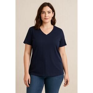 Classic Minimalist Navy Blue Cotton V-Neck Tee Lauren Ralph Lauren XL